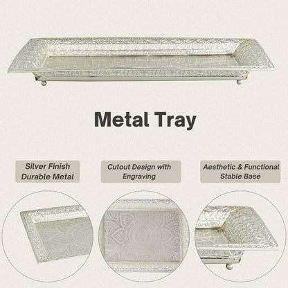 Elegant Silver-Plated Decorative Tray with Intricate Floral Engraving