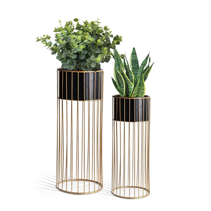 Modern Gold Frame Planter Stand Set – Luxe Indoor Plant Holders for Living Room, Office, or Entryway (Set of 2