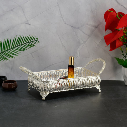Silver Ornate Tray with Handles | Silver Plated