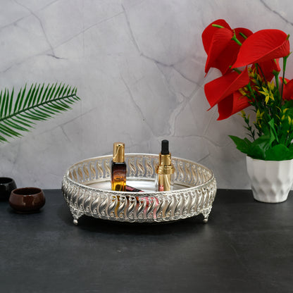 Ornate Silver Vanity Tray – Elegant Metal Organizer for Makeup, Jewelry & Home Decor | Silver Plated