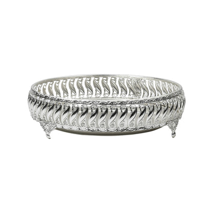 Ornate Silver Vanity Tray – Elegant Metal Organizer for Makeup, Jewelry & Home Decor | Silver Plated