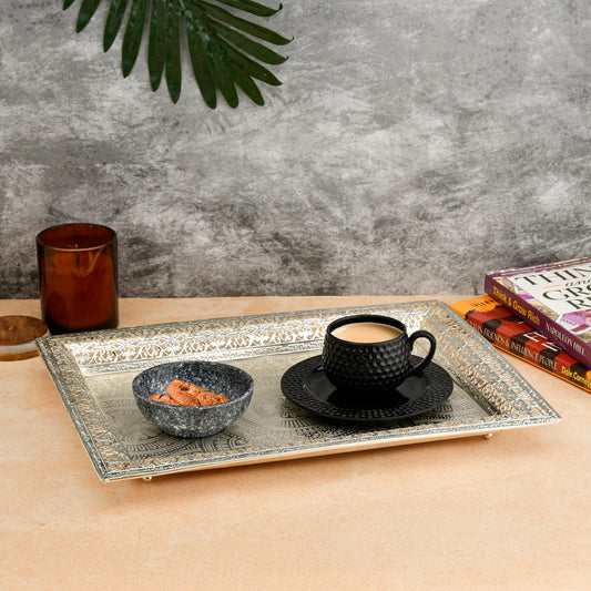 Elegant Silver-Plated Decorative Tray with Intricate Floral Engraving
