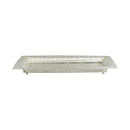 Elegant Silver-Plated Decorative Tray with Intricate Floral Engraving