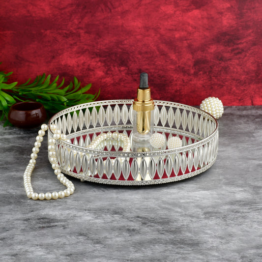 Silver Plated Vanity Tray with Mirrored Base