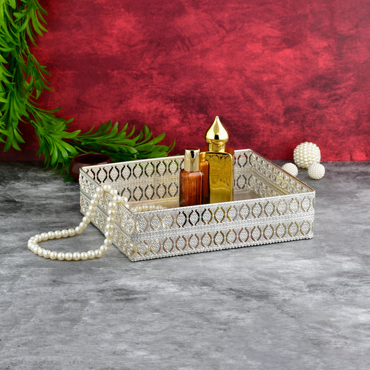 Luxury Rectangular Metal Vanity Tray | Silver Plated