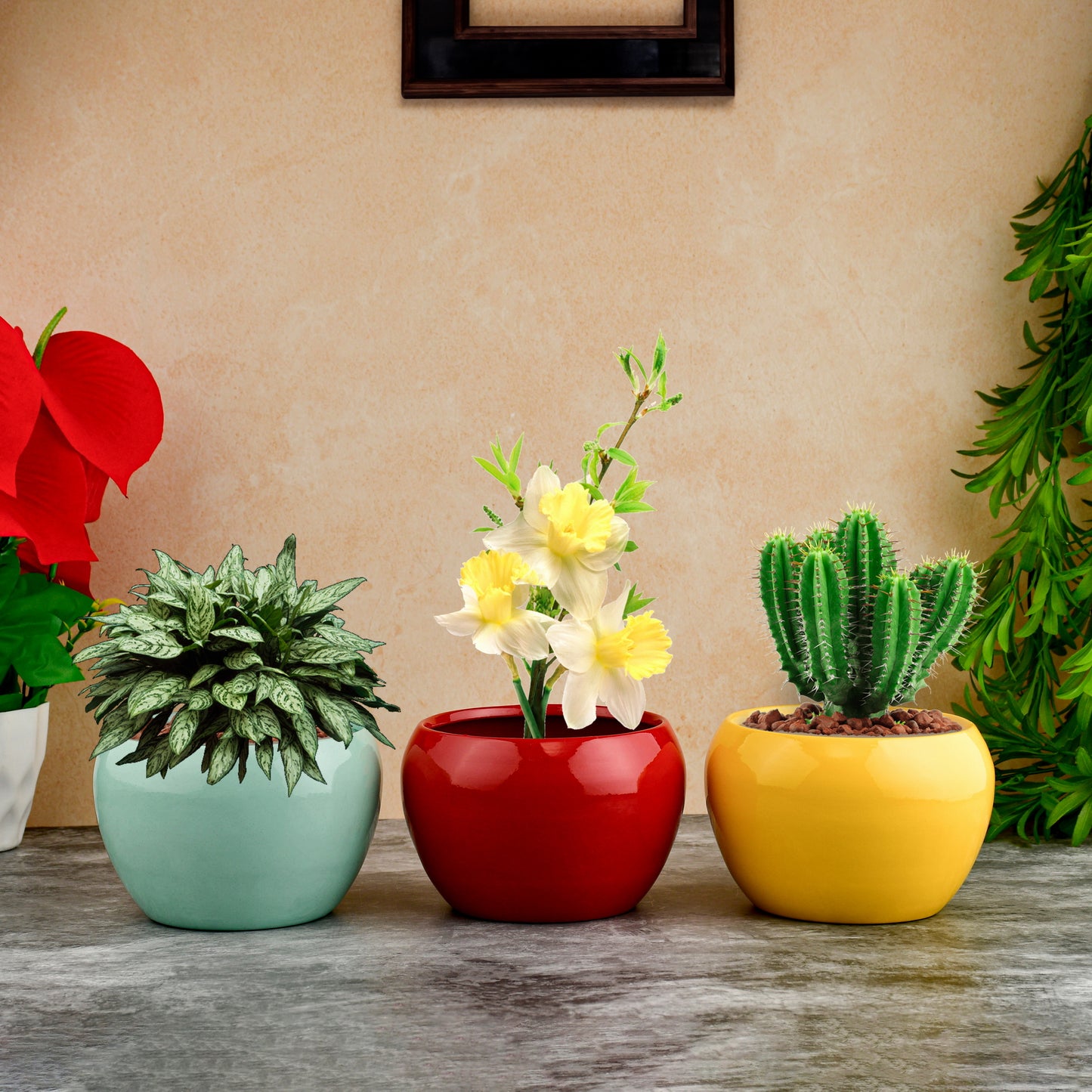 Trio of Vibrant Metal Planters