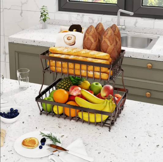 2-Tier Metal Storage Basket – Multipurpose Counter Organizer for Fruits, Snacks & Pantry Essentials