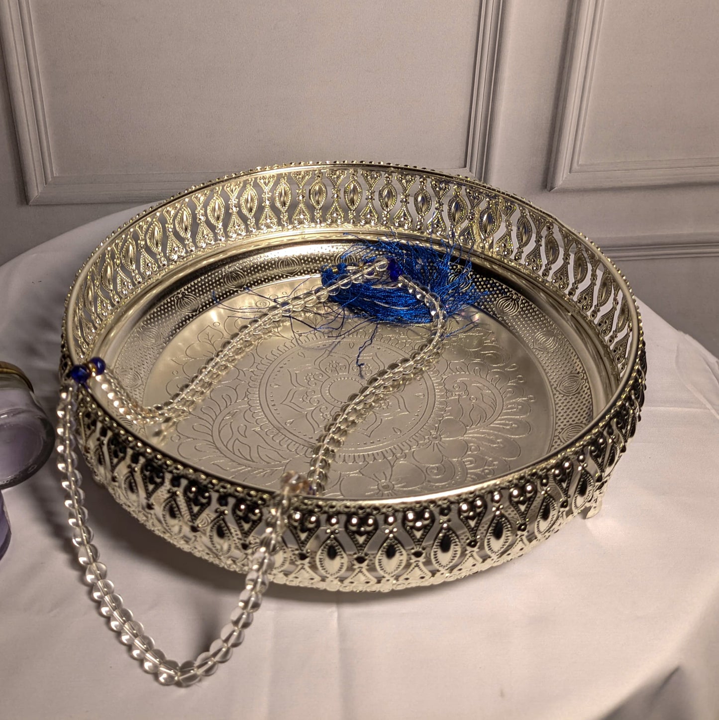 Elegant Silver-Plated Decorative Bowl for Home, Pooja & Festive Decor – Intricately Carved Traditional Design